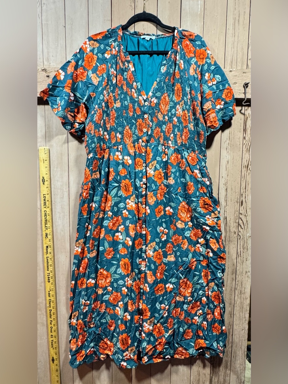 Baltic Born Teal Midi Dress with Orange Floral Print